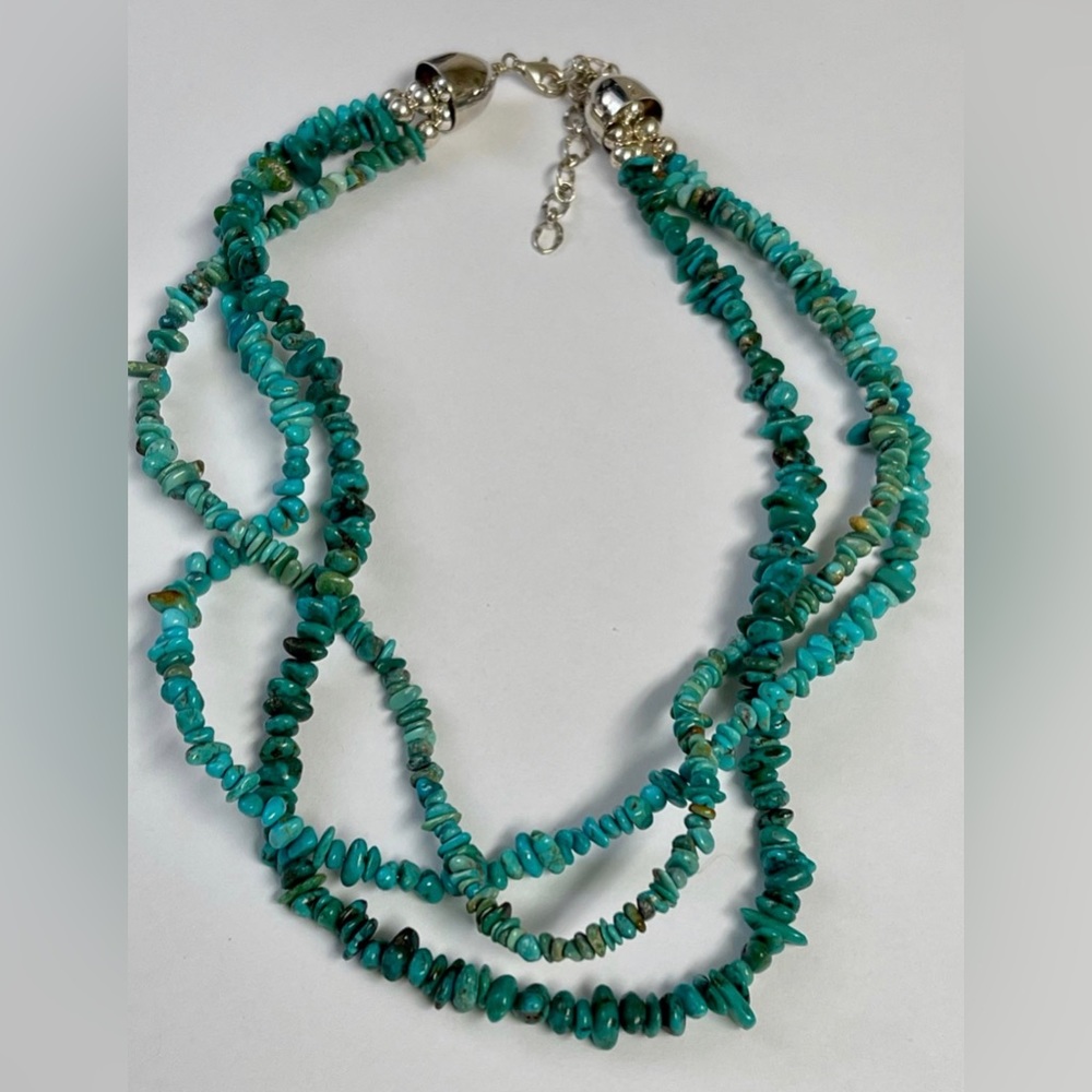 DTR Jay King Sterling Silver Three Strand Turquoise Beaded Necklace
